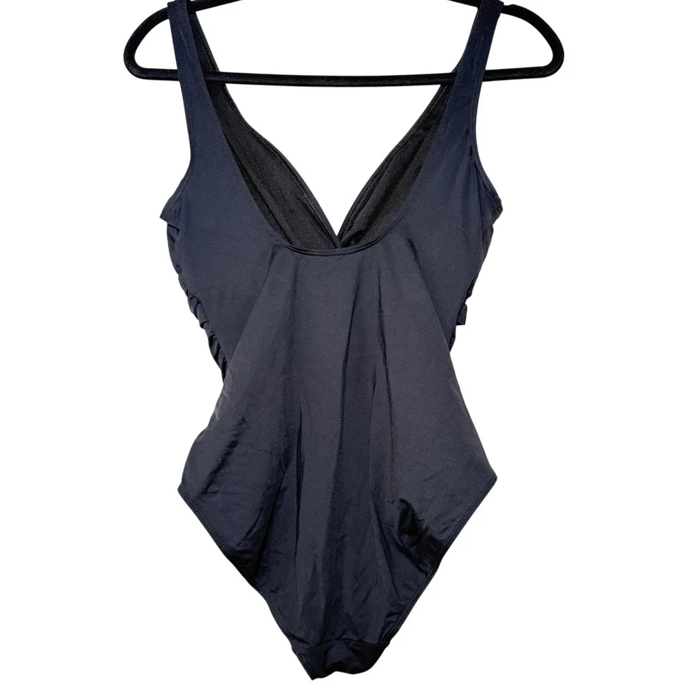 Lauren Ralph Lauren Black One Piece Swimsuit Women Ruched V Neck US‎ 10